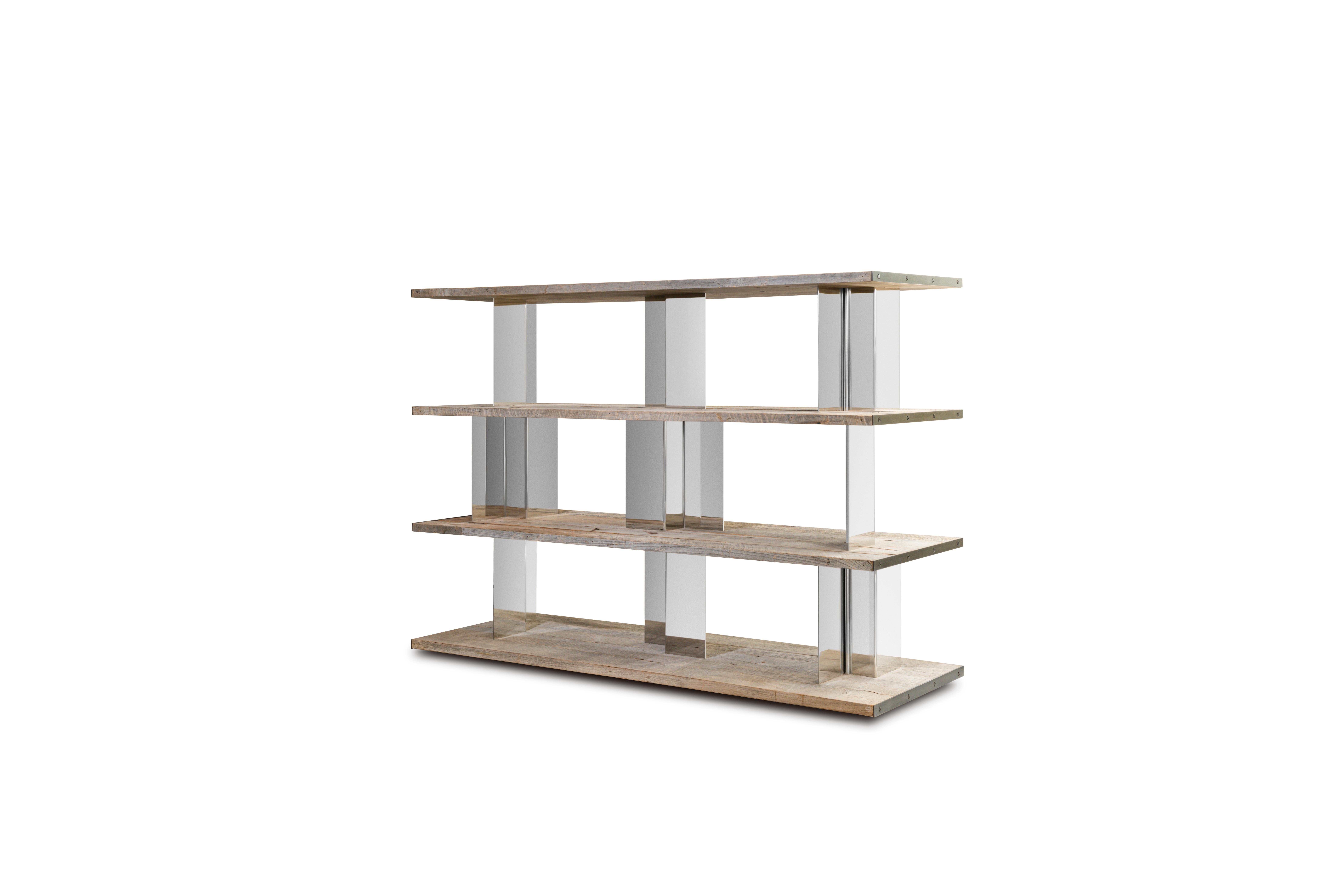 Legere bookshelf by Delvis Unlimited
Dimensions: D 45 x W 135 x H 100 cm 
Material: Alder wood, chromed sheet metal.
Designed by Oliver Thomas Wall.

The lightness of the structure is the outstanding feature of this library made with heavy