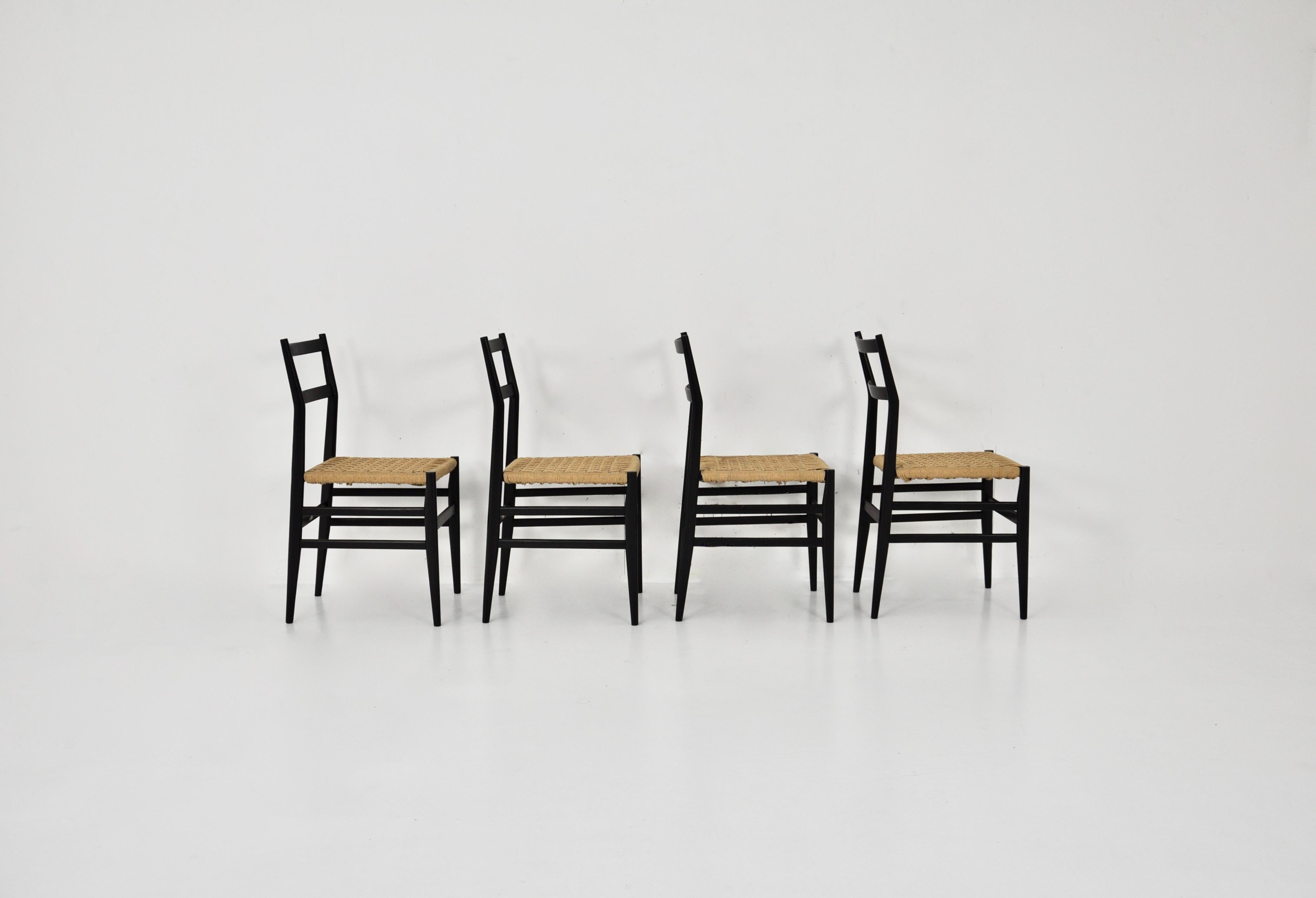 Italian Leggera Chairs by Gio Ponti for Cassina, Set of 4, 1960s