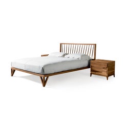 Leggiadro Solid Wood Bed, Walnut in Hand-Made Natural Finish, Contemporary