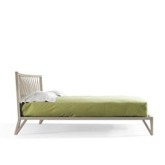 Leggiadro Solid Wood Bed, Walnut in Hand-Made Natural Grey Finish, Contemporary
