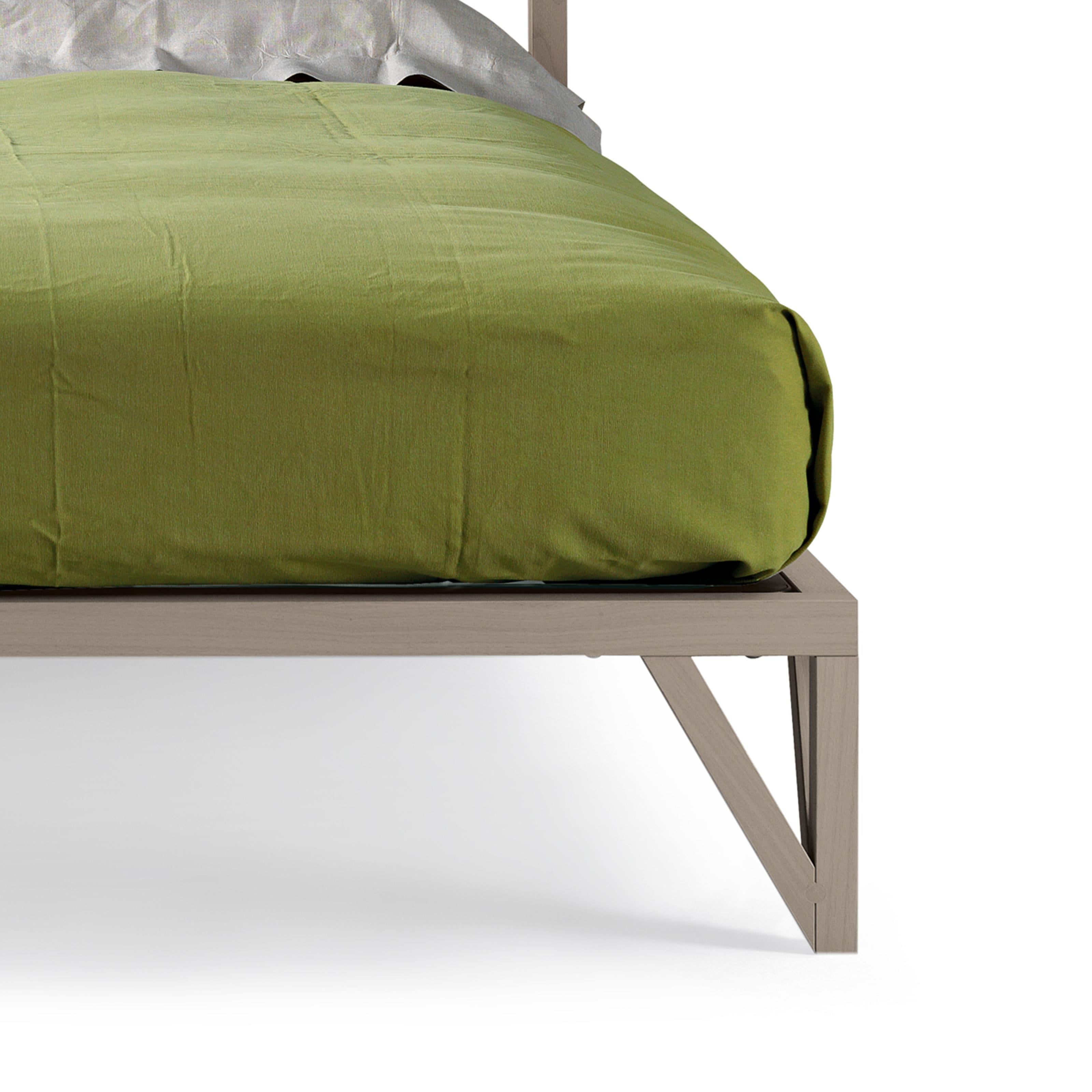 Modern Leggiadro Solid Wood Bed, Walnut in Hand-Made Natural Grey Finish, Contemporary For Sale