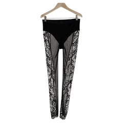 Legging Tights Mesh Trousers Transparent Embroidery Evening Wear Black Sequin