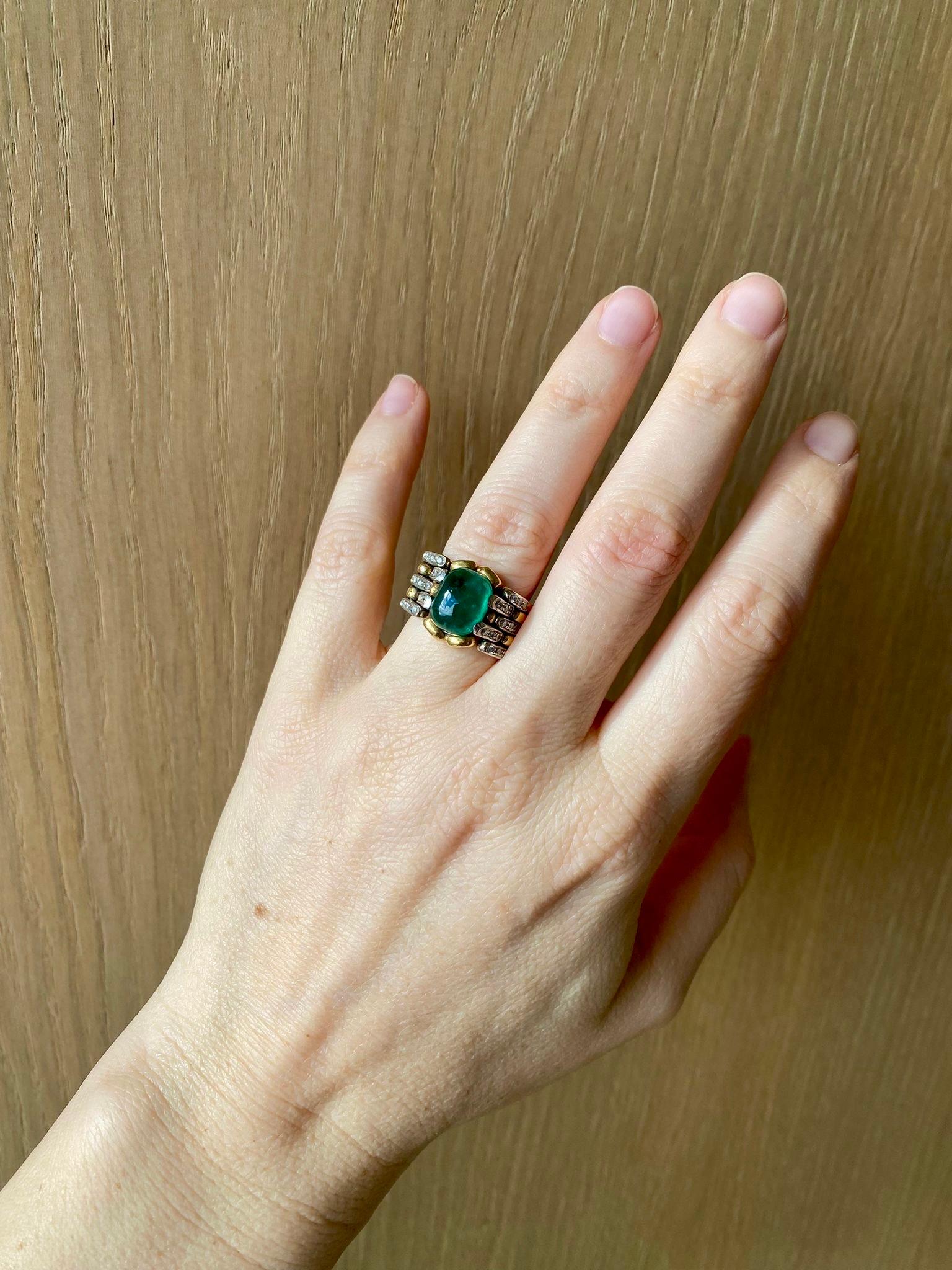 Women's or Men's Legnazzi 4.50 Carat Emerald Diamond Cocktail ring For Sale