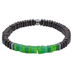 Legno Bracelet in Green Quartz, Palm and Ebony Wood with Rhodium Plated, Size L
