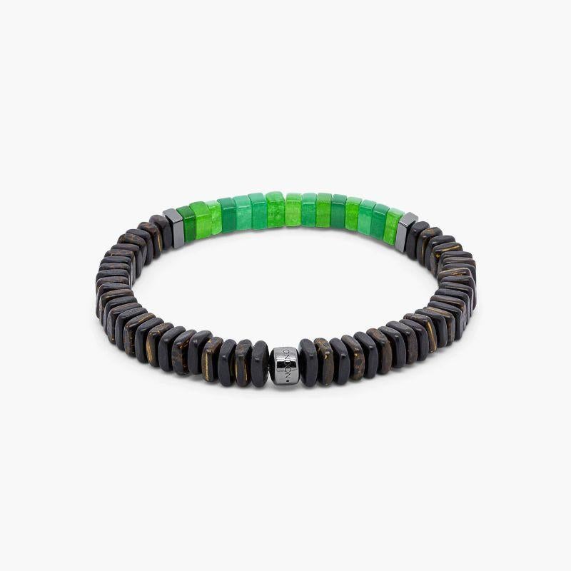 Legno Bracelet in Green Quartz, Palm and Ebony Wood with Rhodium Plated, Size M In New Condition For Sale In Fulham business exchange, London
