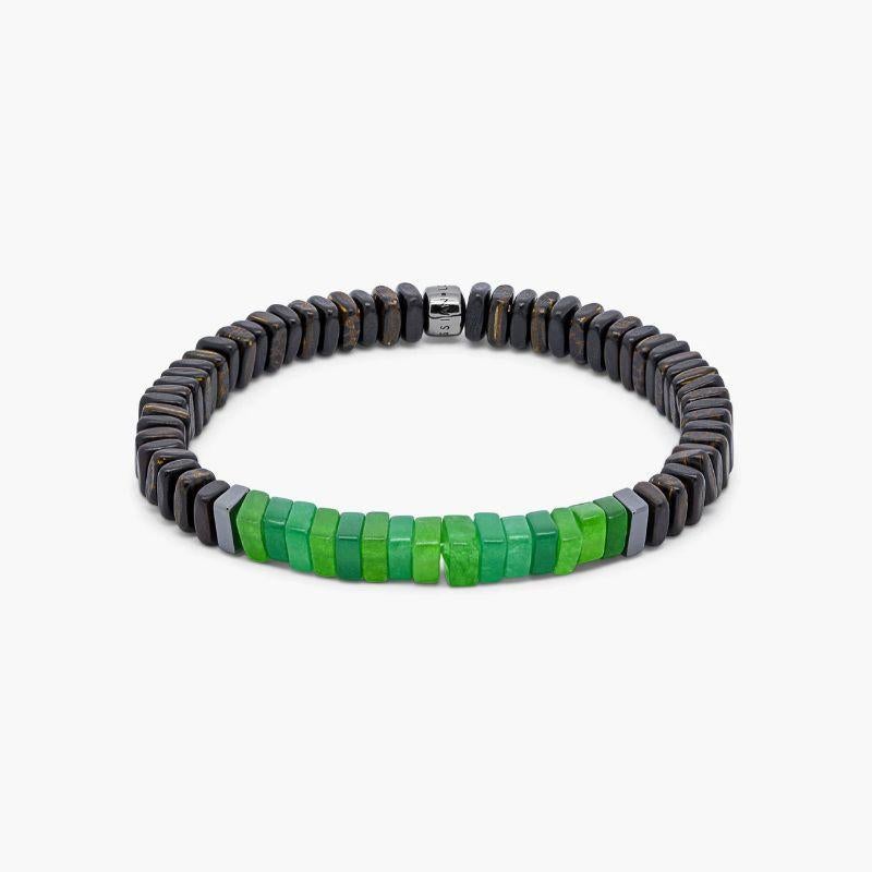 Legno Bracelet in Green Quartz, Palm and Ebony Wood with Rhodium Plated, Size S For Sale