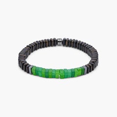 Legno Bracelet in Green Quartz, Palm and Ebony Wood with Rhodium Plated, Size S
