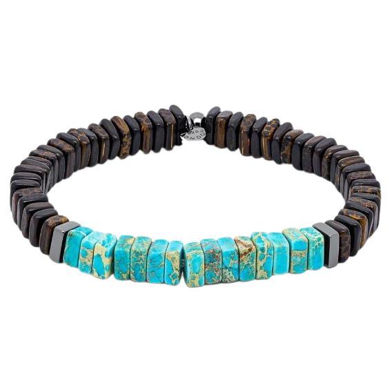 Legno Bracelet in Impression Jasper, Palm and Ebony Wood with Rose Gold, Size L For Sale