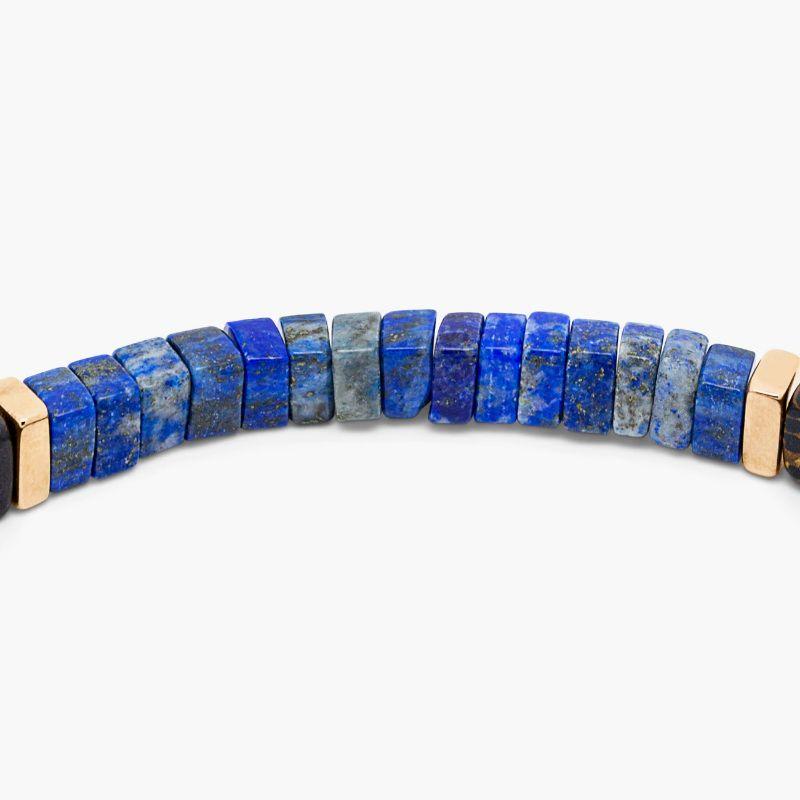 Men's Legno Bracelet in Lapis, Palm & Ebony Wood with Rose Gold Sterling Silver, Size L For Sale