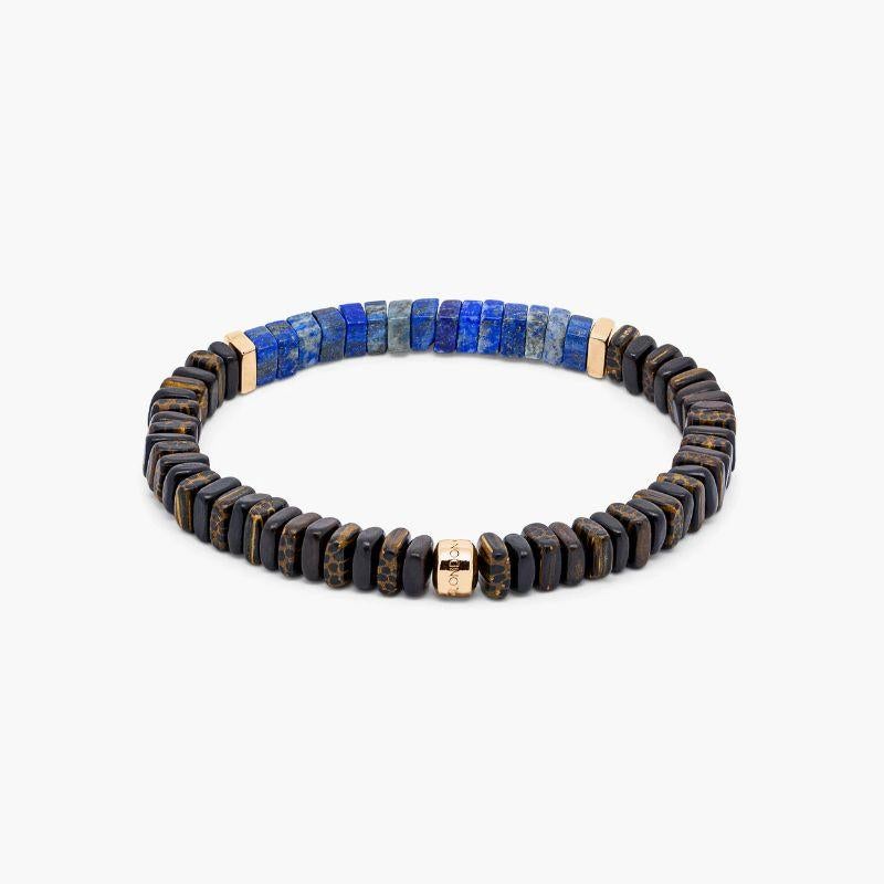 Legno Bracelet in Lapis, Palm & Ebony Wood with Rose Gold Sterling Silver, Size M In New Condition For Sale In Fulham business exchange, London