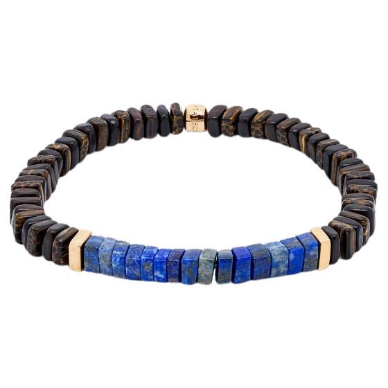 Legno Bracelet in Lapis, Palm & Ebony Wood with Rose Gold Sterling Silver, Size S For Sale