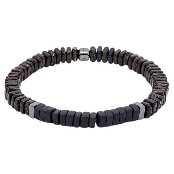 Legno Bracelet in Onyx, Palm and Ebony Wood with Rhodium Plated, Size L For Sale