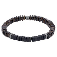 Legno Bracelet in Onyx, Palm and Ebony Wood with Rhodium Plated, Size L