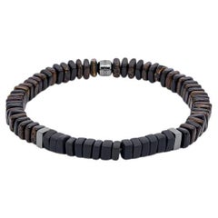 Legno Bracelet in Onyx, Palm and Ebony Wood with Rhodium Plated, Size M