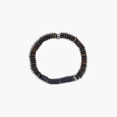 Legno Bracelet in Onyx, Palm and Ebony Wood with Rhodium Plated, Size S