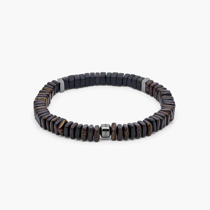Legno Bracelet in Onyx, Palm and Ebony Wood with Rhodium Plated, Size S In New Condition For Sale In Fulham business exchange, London