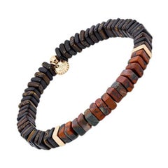 Pulsera Legno de Jaspe Arcoiris, Palma y Madera de Ébano con Oro Rosa, Talla M