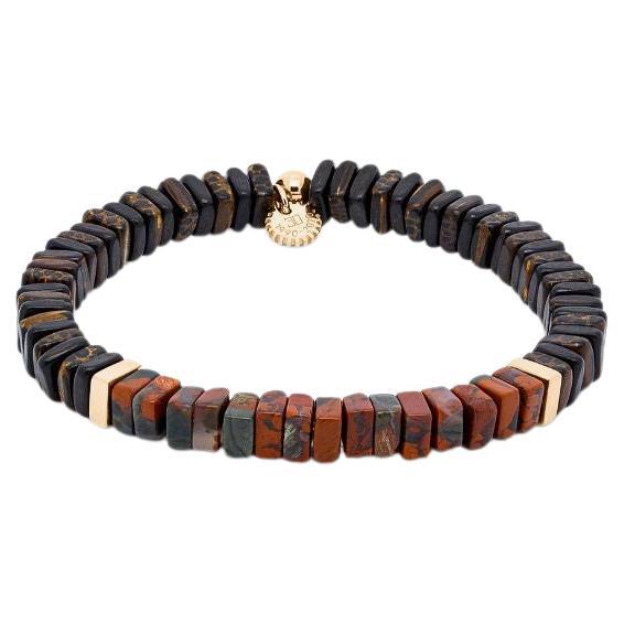 Legno Bracelet in Rainbow Jasper, Palm and Ebony Wood with Rose Gold, Size S For Sale