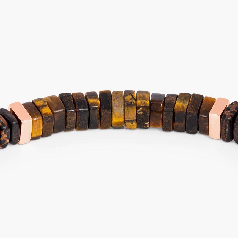 Legno Bracelet in Tiger Eye, Palm and Ebony Wood with Rose Gold Plated, Size L In New Condition For Sale In Fulham business exchange, London