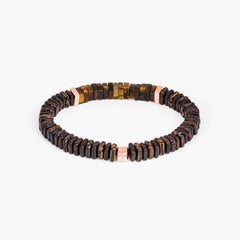 Legno Bracelet in Tiger Eye, Palm and Ebony Wood with Rose Gold Plated, Size M
