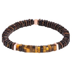 Pulsera Legno en Ojo de Tigre, Palma y Madera de Ébano con baño de Oro Rosa, Talla S