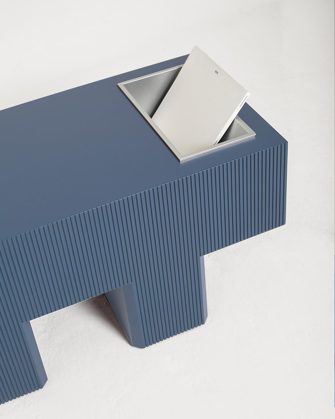Modern Lego Bench with a Storage Slot, Shadow Blue For Sale