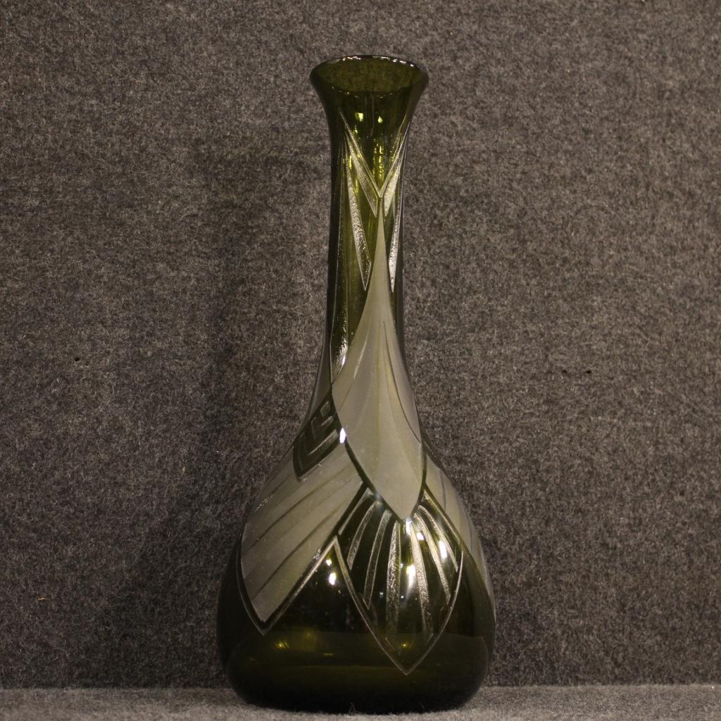 Legras 20th Century Green Glass French Art Deco Vase, 1920 For Sale 9