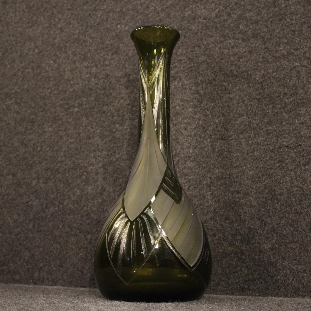 Legras 20th Century Green Glass French Art Deco Vase, 1920 In Good Condition For Sale In Vicoforte, Piedmont