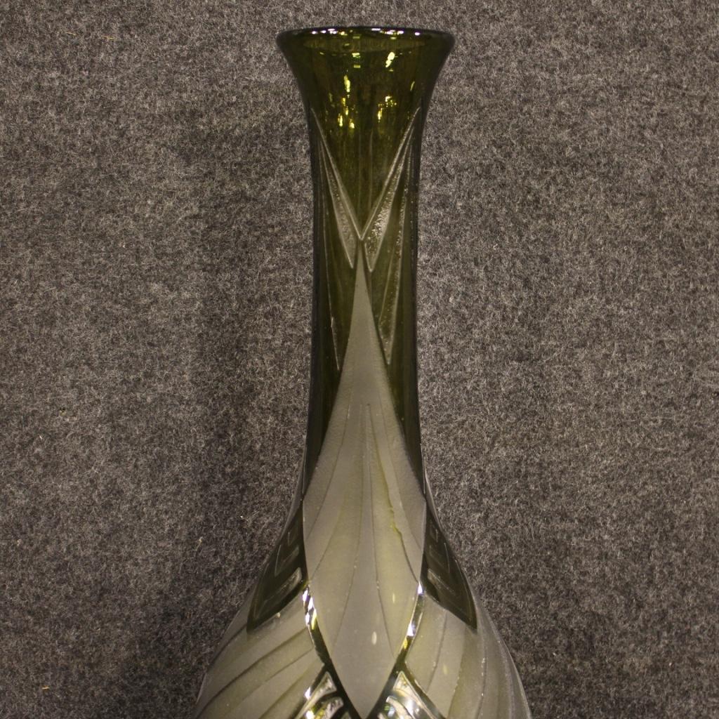 Verre Vase Art Déco français en verre vert Legras 20ème siècle:: 1920 en vente