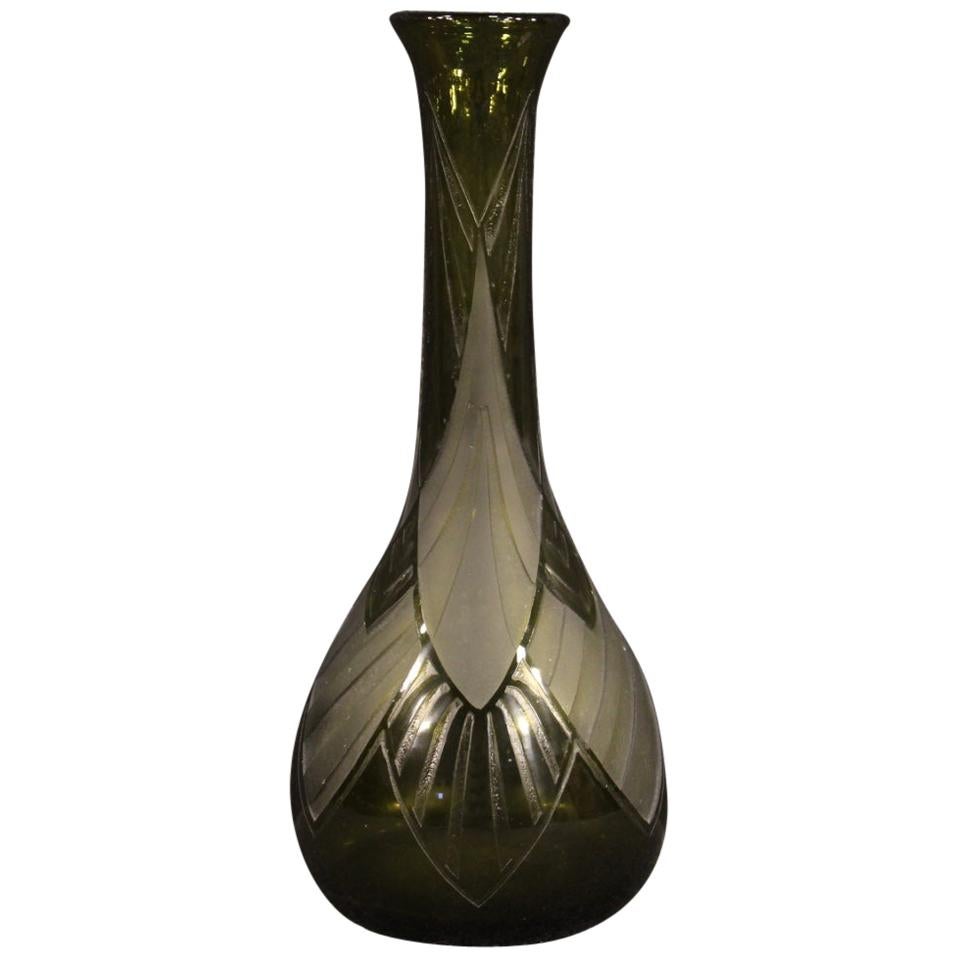 Legras 20th Century Green Glass French Art Deco Vase, 1920