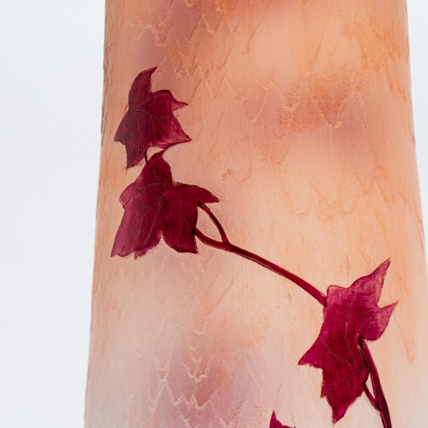 Legras and Gallé Signed, Set of Large Acid Etched Enameled Glass Vases, 1920 For Sale 3