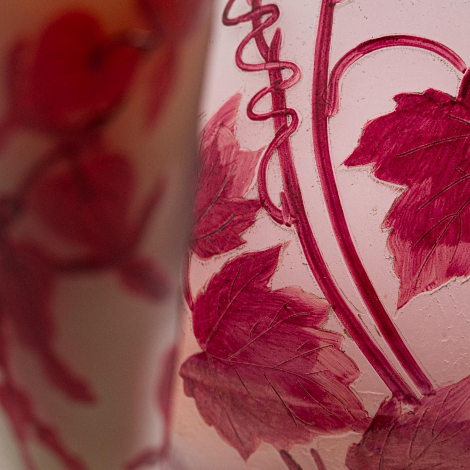 Other Legras and Gallé Signed, Set of Large Acid Etched Enameled Glass Vases, 1920 For Sale
