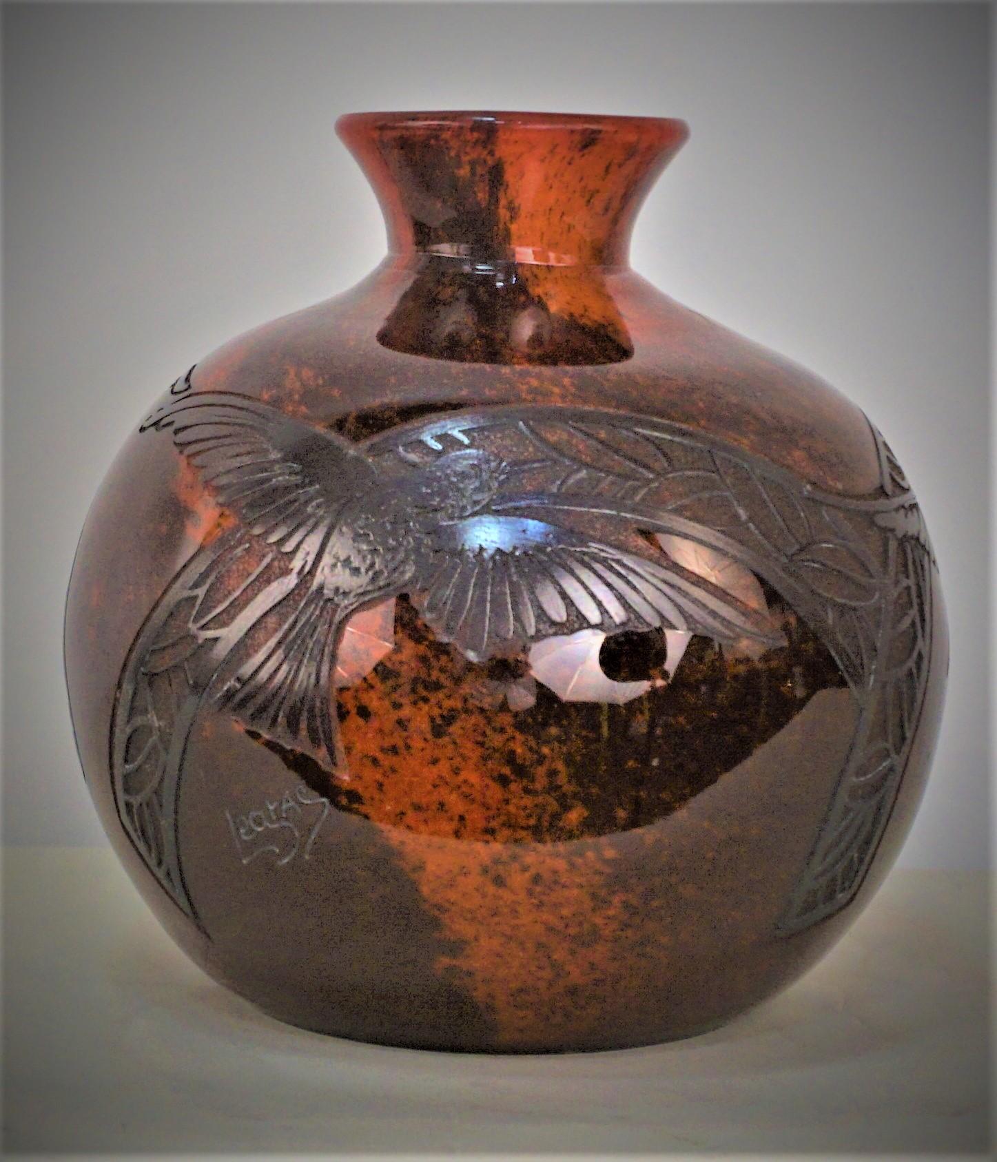French Legras Art Deco 1920's Acid Cut Glass Vase