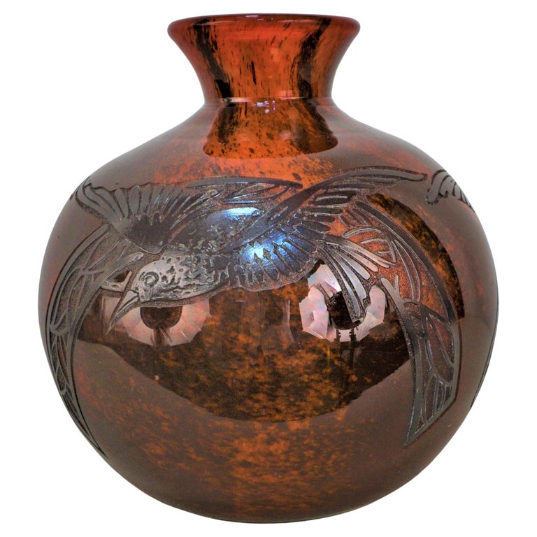 Legras Art Deco 1920's Acid Cut Glass Vase For Sale at 1stDibs