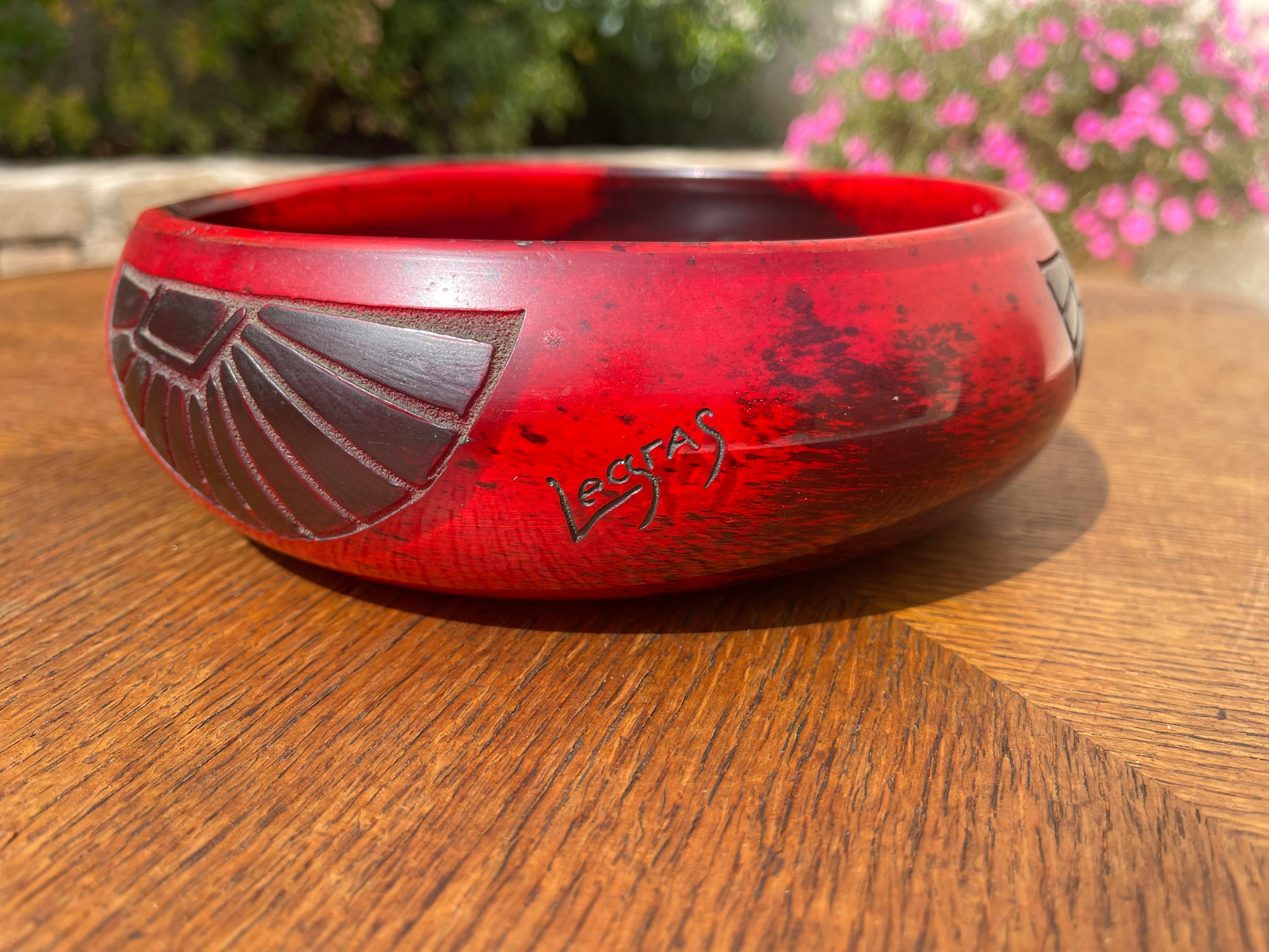 Legras - Coupe Art Déco en verre rouge en vente 2