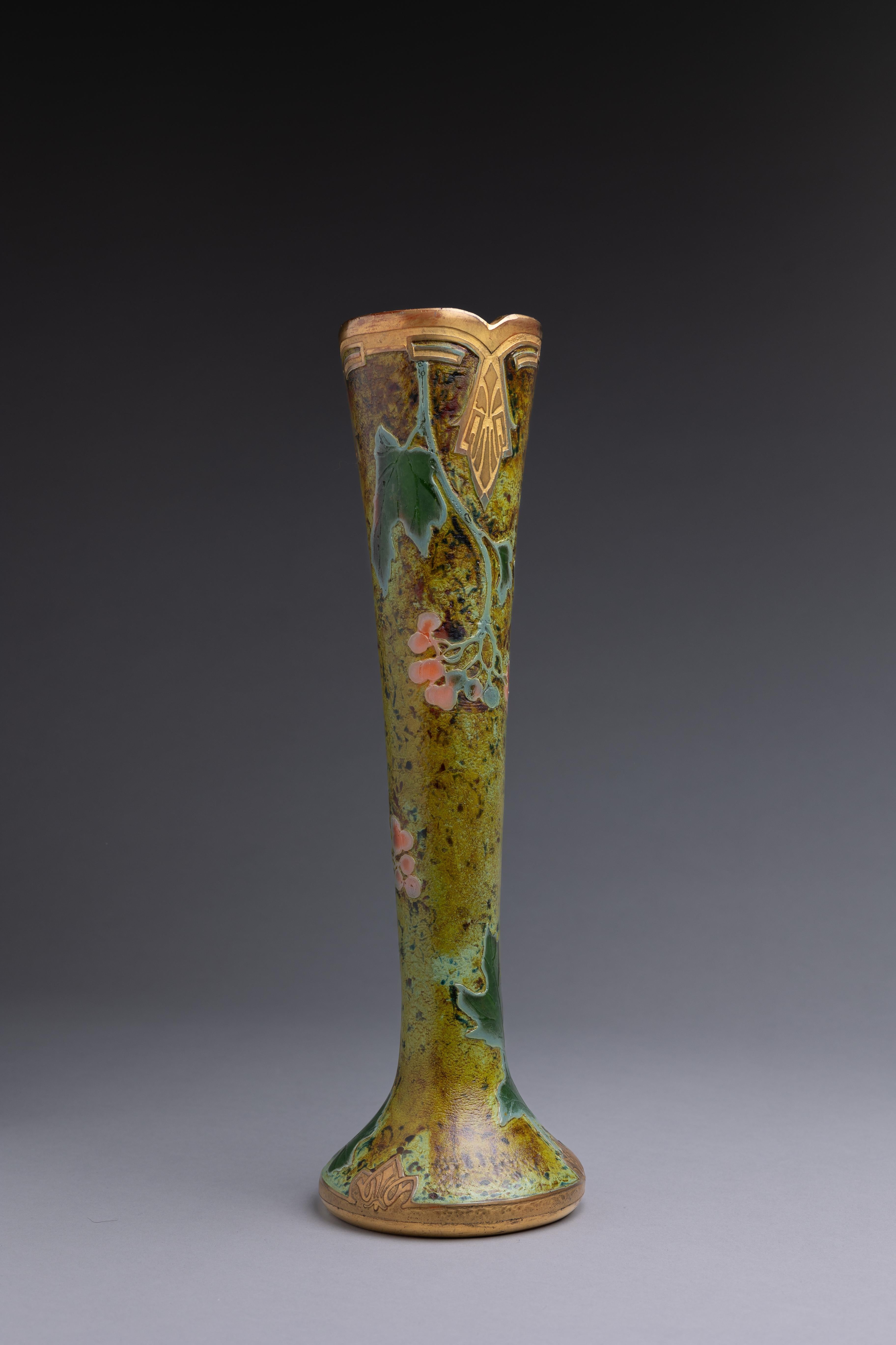 Etched Legras Art Nouveau French Glass Vase For Sale