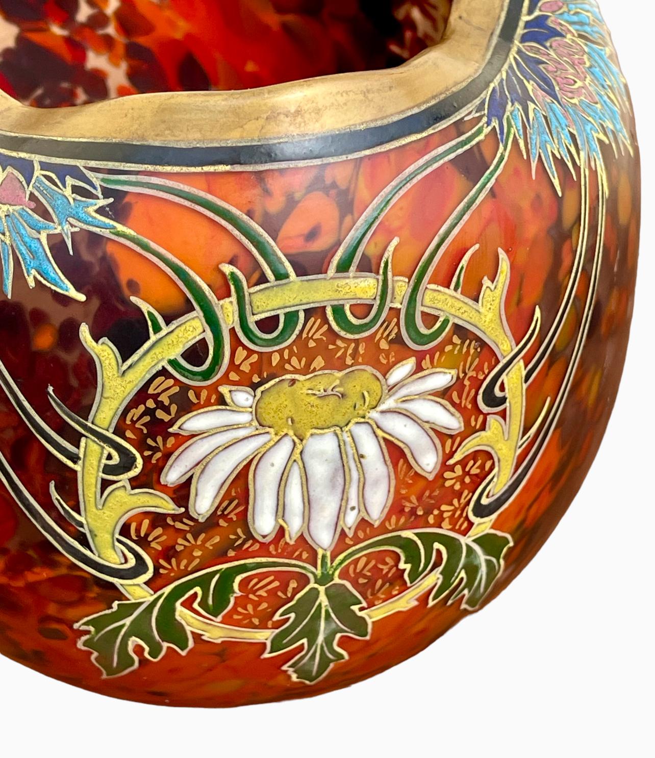 Art Nouveau LEGRAS - Ball Vase With Polylobed Neck  For Sale