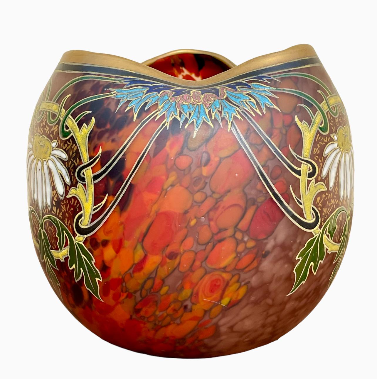 LEGRAS - Ball Vase With Polylobed Neck  In Good Condition For Sale In Beaune, FR
