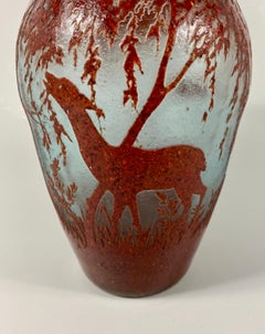 Legras Cameo Glass Vase, Deer and Pheasant, circa 1920