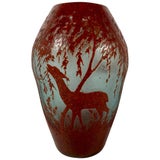 Legras Cameo Glass Vase, Deer and Pheasant, circa 1920 at 1stDibs