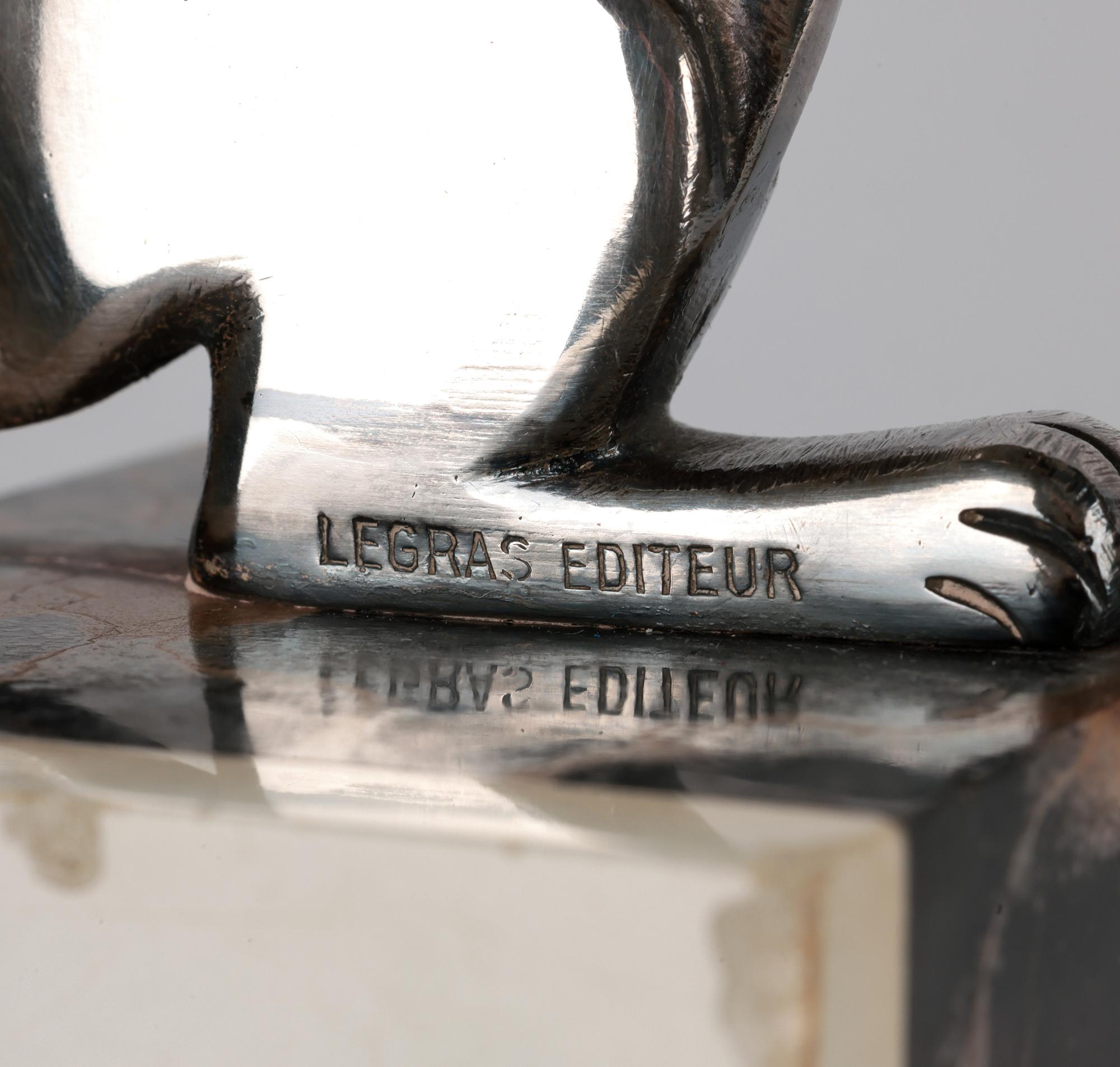 Seltenes Art-Déco-Paar versilberte kubistische Hare-Buchstützen, Legras Editeur, Legras Editeur im Angebot 5
