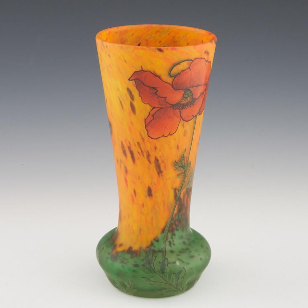 British Legras Enamelled Poppy Vase c1920 For Sale