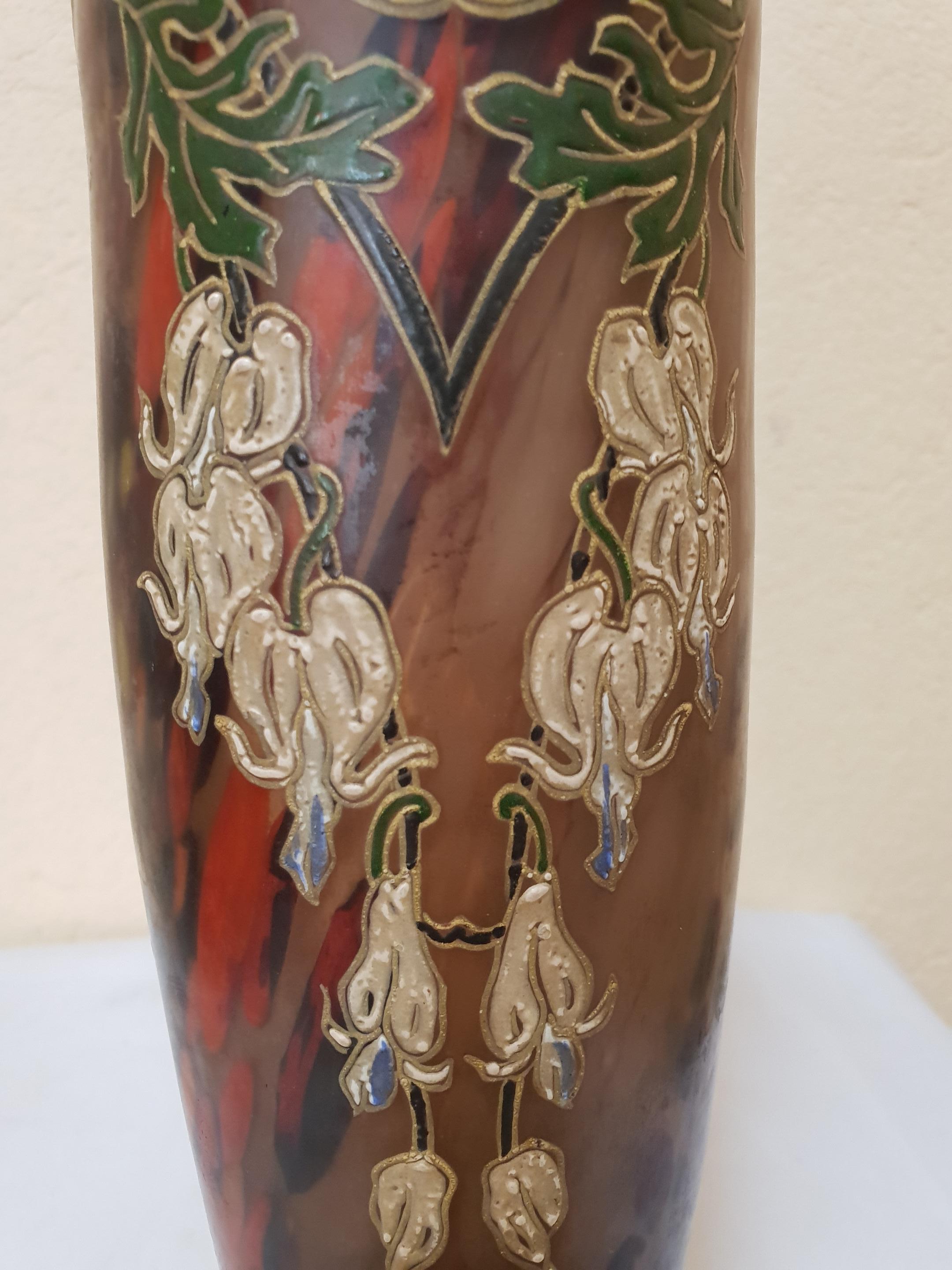 Italian Legras France Art Nouveau Glass Coloured Arabian Tulip Form Vase Signed, 1890s