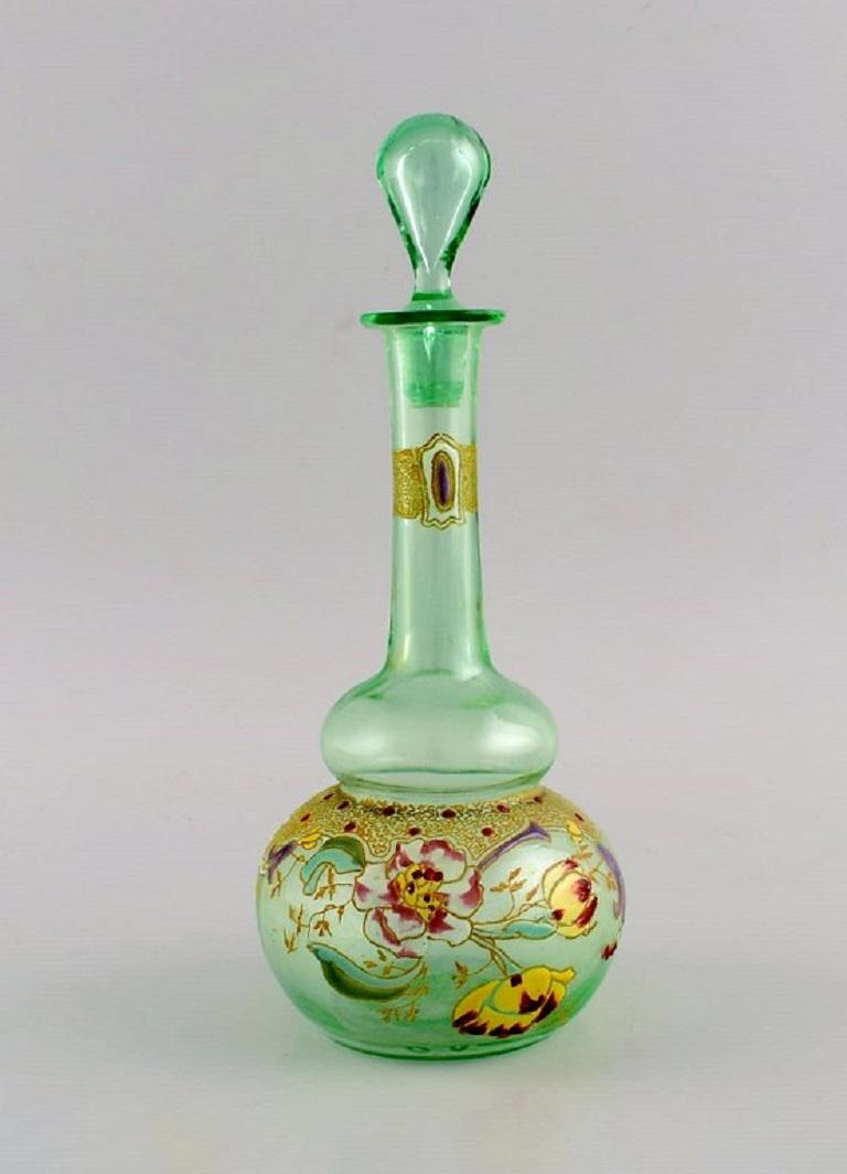 Cabarat Cigogne Liqueur-Set aus grünem mundgeblasenem, mundgeblasenem Kunstglas, Legras, Frankreich (Art nouveau) im Angebot