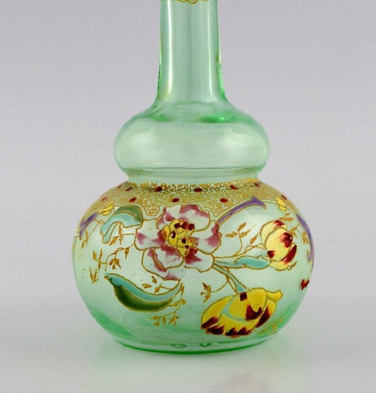 French Legras, France, Cabarat Cigogne Liqueur Set in Green Mouth-Blown Art Glass For Sale