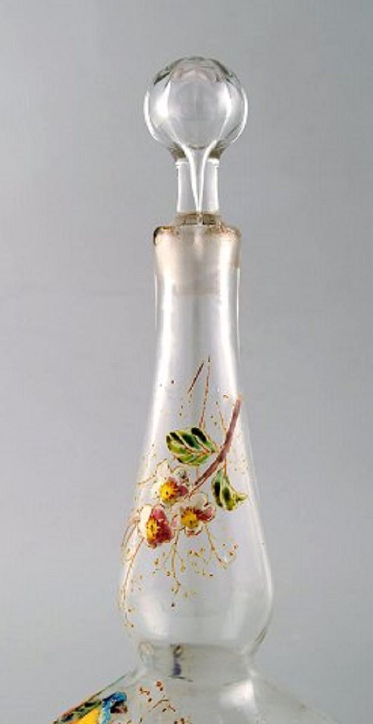 Francese Legras, Francia, Caraffa con decorazione in smalto dipinta a mano in vetro artistico in vendita