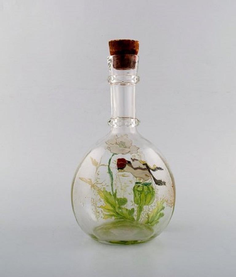 Late 19th Century Legras, France. Carafe with Hand Painted Enamel Decoration in Art Glass For Sale