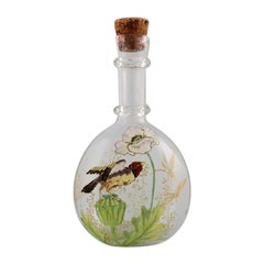 Legras, France. Carafe with Hand Painted Enamel Decoration in Art Glass