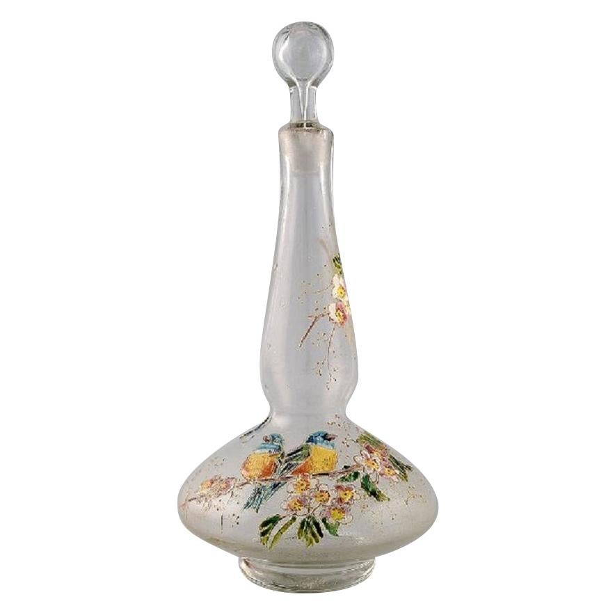 Legras, France, Carafe with Hand Painted Enamel Decoration in Art Glass