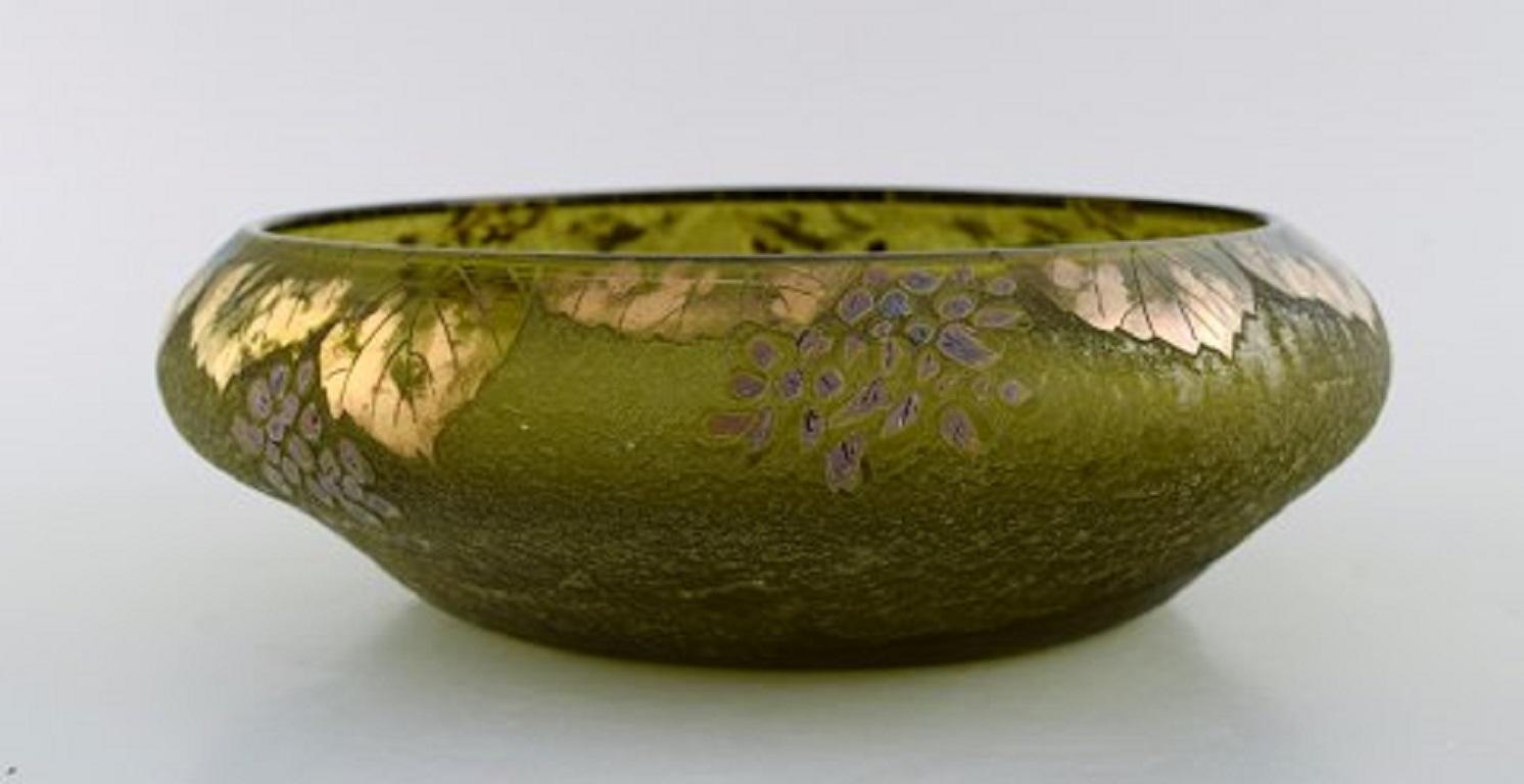 French Legras, France, Large Bowl in Mouth Blown Art Glass with Foliage, circa 1920